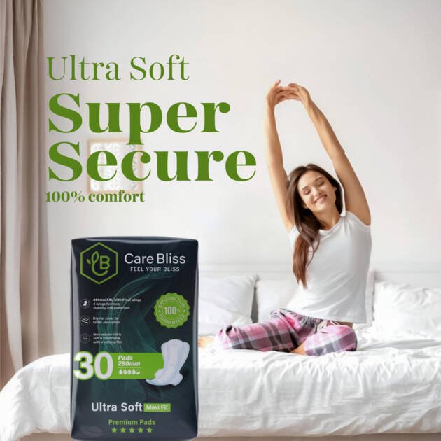 Care Bliss is redefining feminine hygiene with its Ultra Soft Maxi Fit Sanitary Pads. These 290mm pads are crafted for modern women who seek comfort, safety, and confidence during their menstrual cycle. With features like Flexi Wings, a super absorbent Drynet layer, and a fresh scent, Care Bliss guarantees all-day freshness and protection. Perfect for daily wear, night use, or heavy flow days—your wellness partner in every moment.